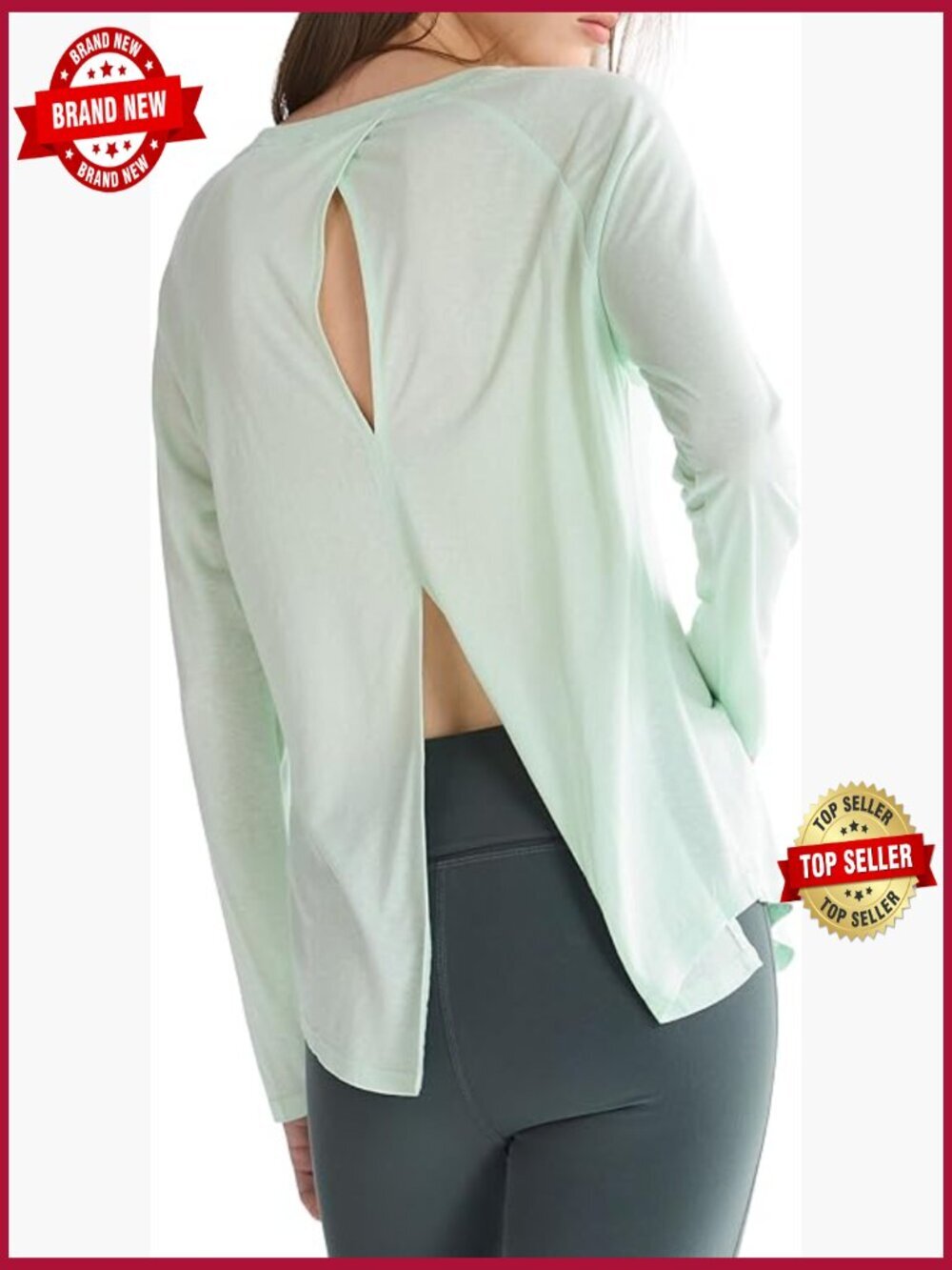 Lightweight Long Sleeve Crew Neck Open Back Curved Hem T-Shirt Yoga Hiking